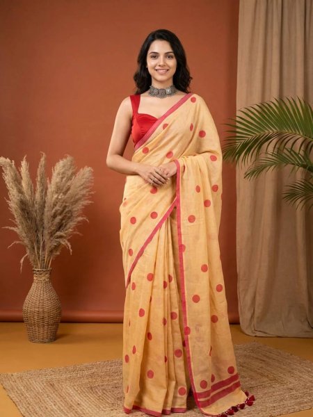Ornate Orange Premium Linen Cotton Digital Printed Saree at Wholesale Rate Printed Cotton Sarees Wholesale