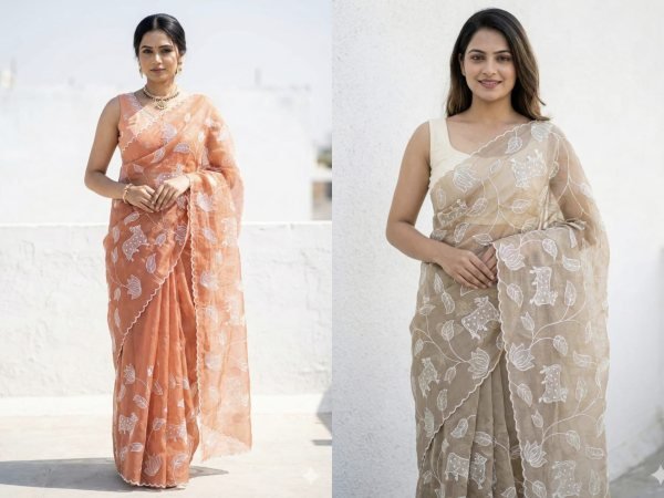 Ornate Orange Soft Gold Crush Saree with Heavy Embroidery for Women Cotton Sarees Wholesale