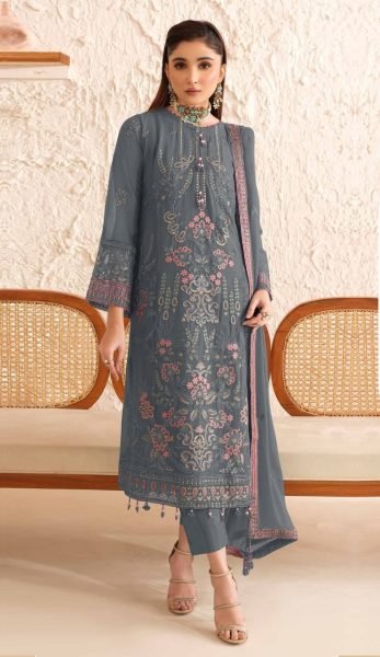 Ornate Pakistani Style Grey Salwar Kameez with Pink Embroidery  Pakistani Suits Wholesale