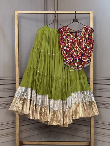 Ornate Parrot Green Designer Rayon Lehenga Choli Set with Frill Stitching at Manufacturer Rate  Lehenga