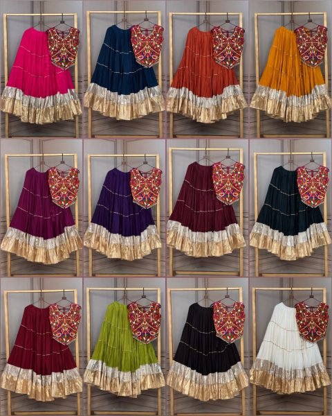 Ornate Parrot Green Designer Rayon Lehenga Choli Set with Frill Stitching at Manufacturer Rate Navratri Lehnega Choli