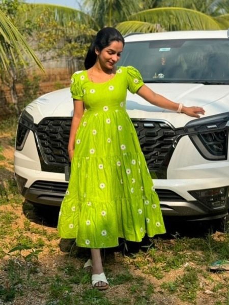 Ornate Parrot Green Soft Muslin Anarkali Gown for Women at Manufacturer Rate Kurtis