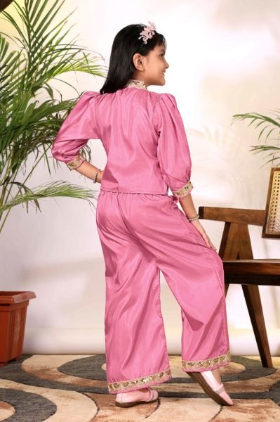 Ornate Pink Kids Cotton Blend Outfit with Ethnic Work for Casual Wear Girls Wear