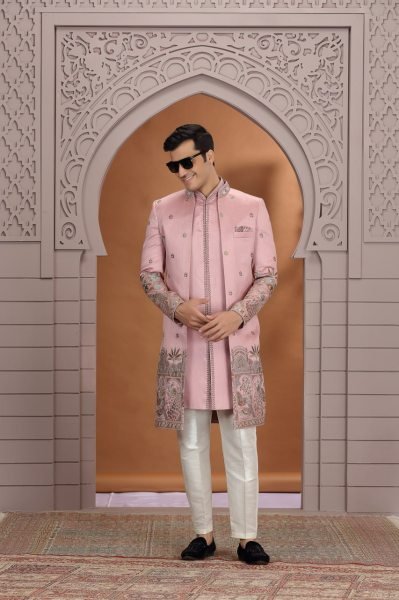 Ornate Pink Premium Party Wear Suit Set with Embroidered Bottom and Top Kurta Pajama Wholesale