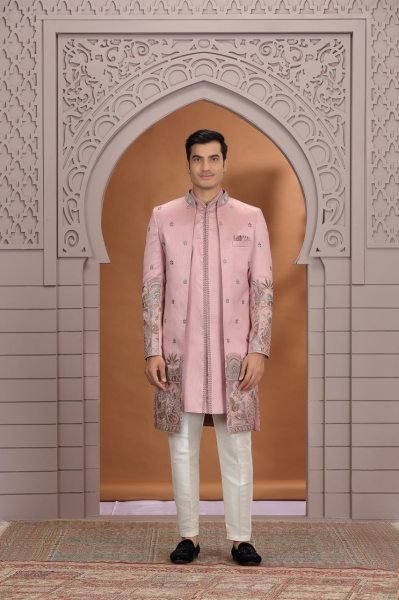 Ornate Pink Premium Party Wear Suit Set with Embroidered Bottom and Top Kurta Pajama Wholesale