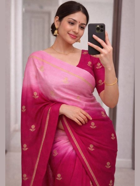 Ornate Pink Pure Soft Viscose Khadi Silk Saree with Satin Border and Jacquard Motifs Sarees 