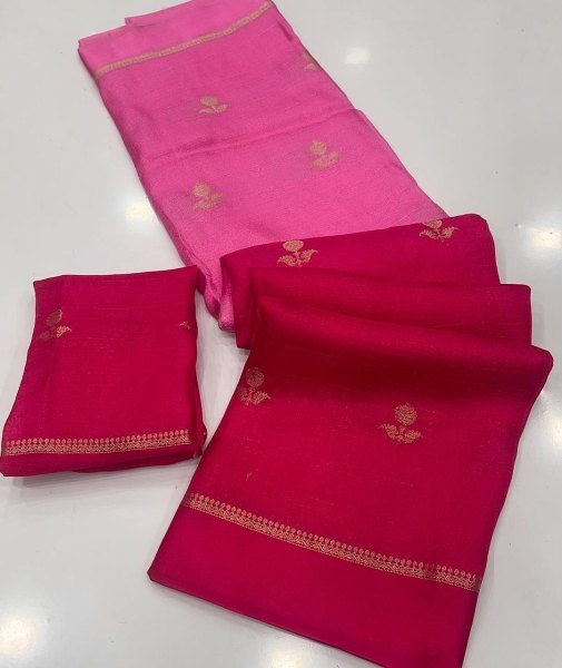 Ornate Pink Pure Soft Viscose Khadi Silk Saree with Satin Border and Jacquard Motifs Silk Sarees Wholesale