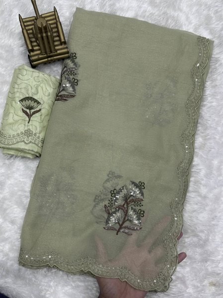 Ornate Pista Organza Saree with Multi Thread and Cutwork Work for Wedding Wear Embroidery Sarees Wholesale