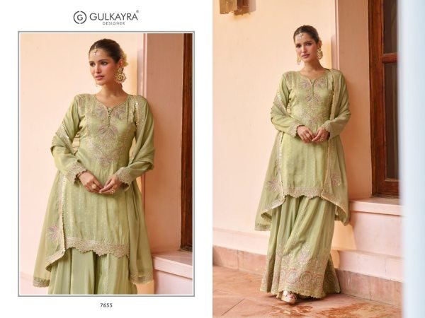 Ornate Pista Real Chinon Top with Heavy Worked Palazzo and Dupatta For Diwali Wear Designer Plazzo Salwar Suits Wholesale