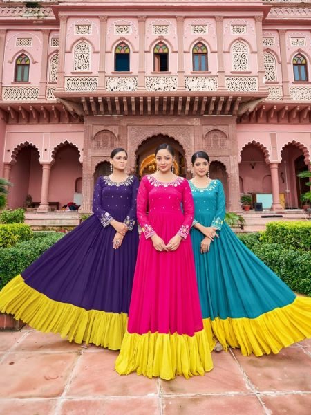Ornate Purple Premium Georgette Gown for Wedding and Reception Wear Anarkali Kurtis 