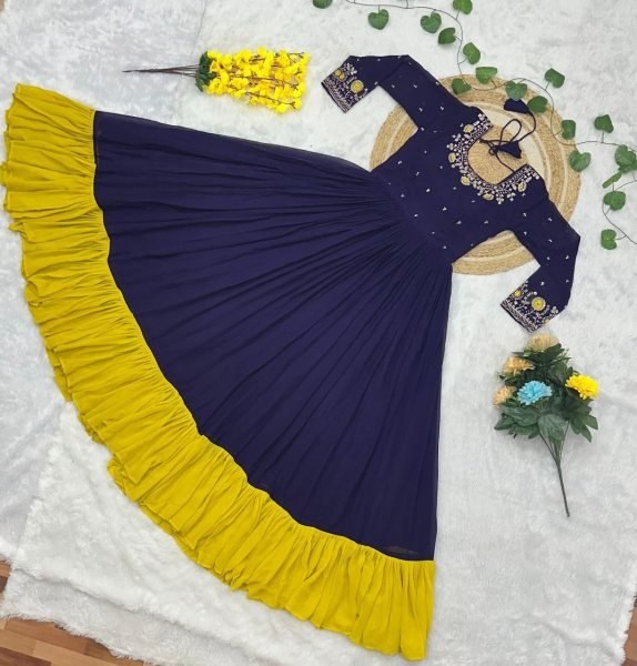 Ornate Purple Premium Georgette Gown for Wedding and Reception Wear Anarkali Kurtis 