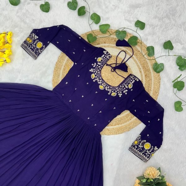 Ornate Purple Premium Georgette Gown for Wedding and Reception Wear Anarkali Kurtis 