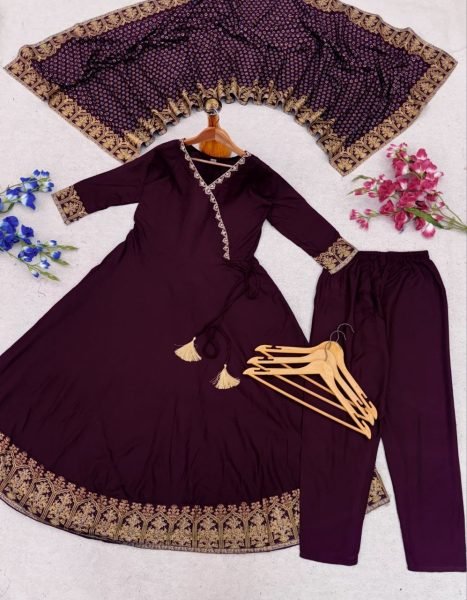 Ornate Purple Rayon Foil Printed Anarkali Suit Set with Dupatta For Cost-Effective Bulk Orders Ready To Wear Collection