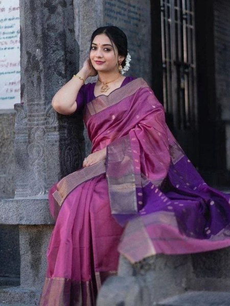 Ornate Purple Soft Silk Saree with Jacquard Border for Wedding Wear Sarees 