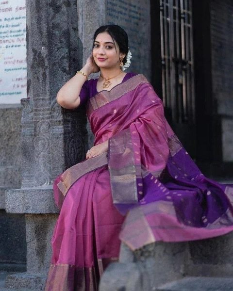 Ornate Purple Soft Silk Saree with Jacquard Border for Wedding Wear Silk Sarees Wholesale