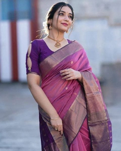 Ornate Purple Soft Silk Saree with Jacquard Border for Wedding Wear Silk Sarees Wholesale