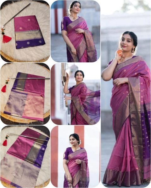Ornate Purple Soft Silk Saree with Jacquard Border for Wedding Wear Silk Sarees Wholesale