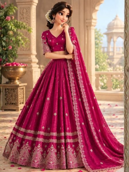 Ornate Rani Pink Designer Space Silk Lehenga Set with Fully Stitched Blouse Wholesale Lehengas Suppliers in Fiji