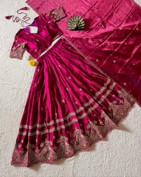Ornate Rani Pink Designer Space Silk Lehenga Set with Fully Stitched Blouse Designer Lehenga Choli