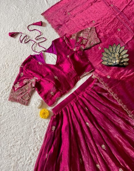 Ornate Rani Pink Designer Space Silk Lehenga Set with Fully Stitched Blouse Designer Lehenga Choli