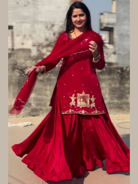 Ornate Red Designer Lehenga Choli with Sequins and Zari Work for Women Ready To Wear Suit