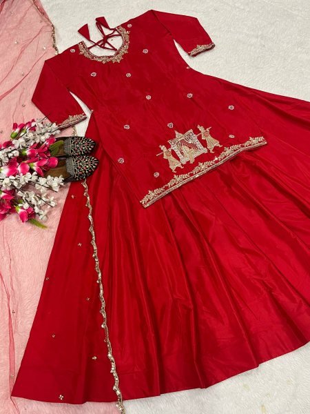 Ornate Red Designer Lehenga Choli with Sequins and Zari Work for Women Ready To Wear Collection