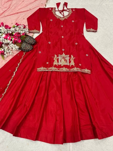 Ornate Red Designer Lehenga Choli with Sequins and Zari Work for Women Ready To Wear Collection