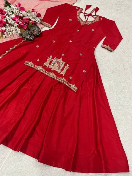 Ornate Red Designer Lehenga Choli with Sequins and Zari Work for Women Ready To Wear Collection