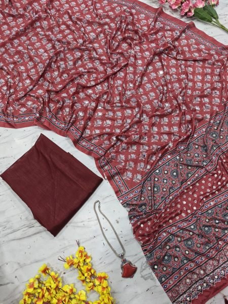 Ornate Red Designer Printed Chinon Silk Saree with Mirror Work and Tassels for Wedding Silk Sarees Wholesale