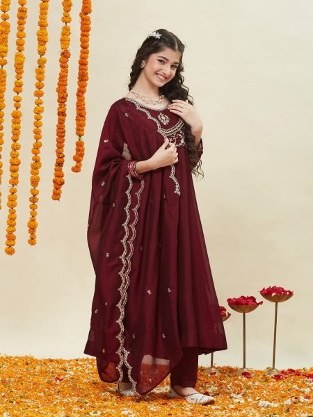 Ornate Red Fully Stitched Kids Kurti With Pant and Dupatta for International Kidswear Exporters Girls Wear