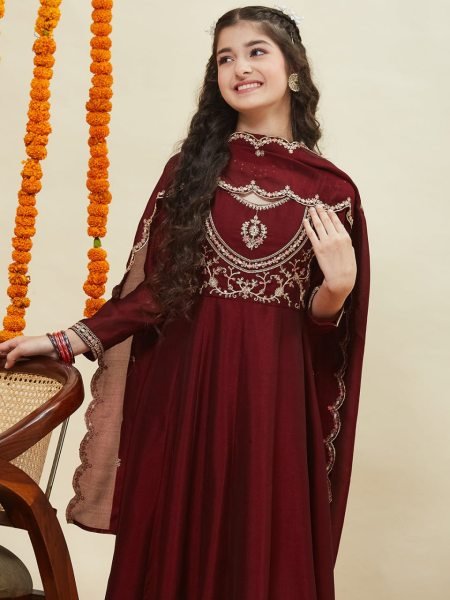 Ornate Red Fully Stitched Kids Kurti With Pant and Dupatta for International Kidswear Exporters Girls Wear