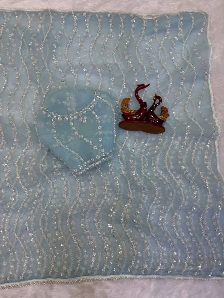 Ornate Sky Blue Soft Net Saree with Sequins Beads Embroidery For Wholesale Rate Bollywood Fancy Sarees Wholesale