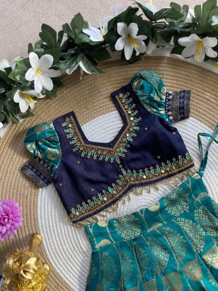 Ornate Teal Blue Fancy Kids Lehenga with Heavy Embroidered Blouse Girls Wear