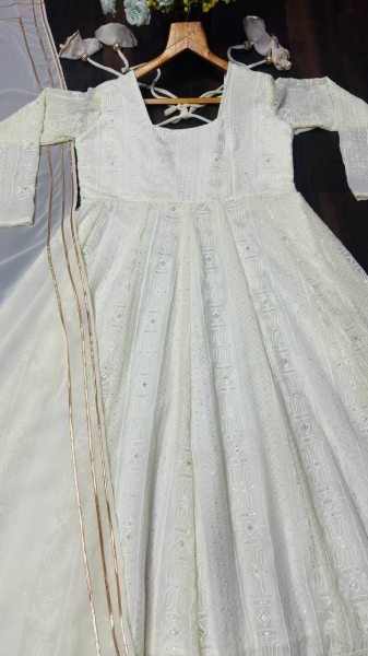 Ornate White Fancy Embroidered Georgette Outfit for Wedding Wear Ready To Wear Collection