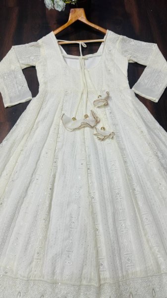 Ornate White Fancy Embroidered Georgette Outfit for Wedding Wear Ready To Wear Collection