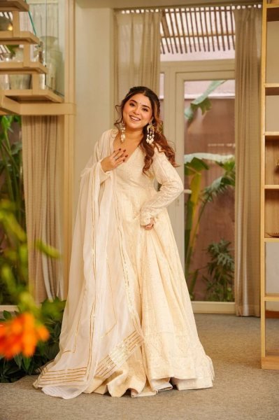 Ornate White Fancy Embroidered Georgette Outfit for Wedding Wear Ready To Wear Collection