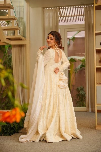 Ornate White Fancy Embroidered Georgette Outfit for Wedding Wear Ready To Wear Collection