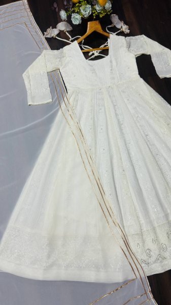 Ornate White Fancy Embroidered Georgette Outfit for Wedding Wear Ready To Wear Collection