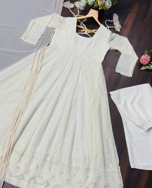 Ornate White Fancy Embroidered Georgette Outfit for Wedding Wear Ready To Wear Collection