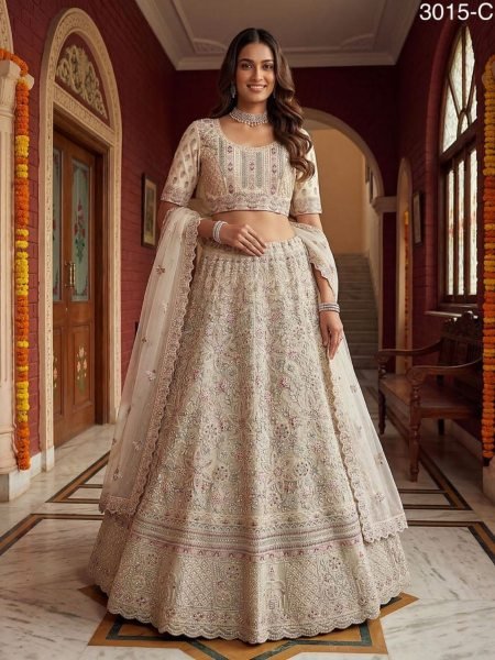 Ornate White Grand Flair Bridal Lehenga with Sequins and Diamond Work for Women  Lehenga