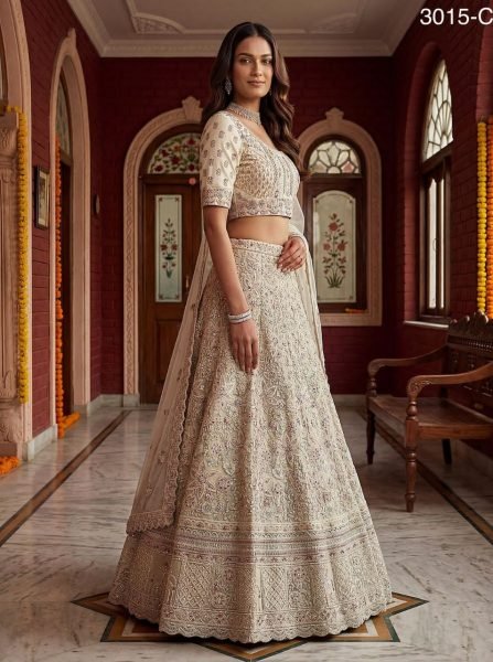 Ornate White Grand Flair Bridal Lehenga with Sequins and Diamond Work for Women Bridal Lehenga Choli