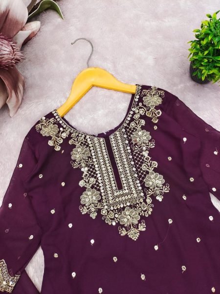 Ornate Wine Girls Palazzo Dress with Dupatta for Special Occasions Girls Wear