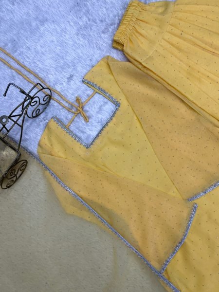 Ornate Yellow Crunchy Silk Farshi Salwar Suit with Fancy Lace and Dupatta Ready To Wear Collection