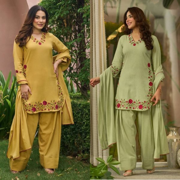 Ornate Yellow Mal Chanderi Cotton Farshi Salwar Set with Embroidery Work for Party Ready To Wear Collection