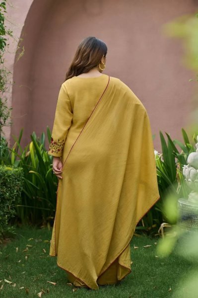 Ornate Yellow Mal Chanderi Cotton Farshi Salwar Set with Embroidery Work for Party Ready To Wear Collection