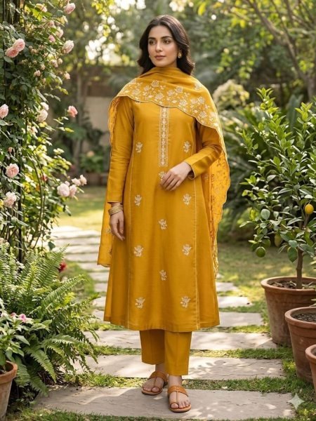 Ornate Yellow Vichitra Silk Kurti Set with Beautiful Sequins Work and Designer Dupatta 