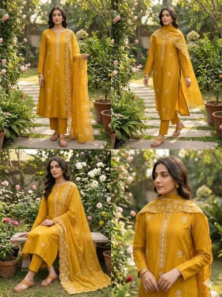 Ornate Yellow Vichitra Silk Kurti Set with Beautiful Sequins Work and Designer Dupatta Color Set Matching Dress Material Wholesale