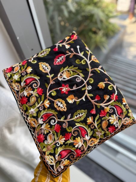 Orvella Black Lakhnowi Embroidery Saree with Elegant Finish for Celebration Wear Embroidery Sarees Wholesale