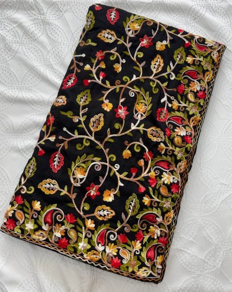 Orvella Black Lakhnowi Embroidery Saree with Elegant Finish for Celebration Wear Embroidery Sarees Wholesale