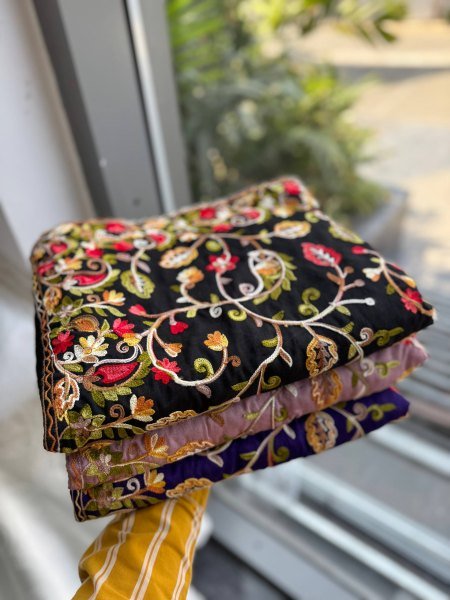 Orvella Black Lakhnowi Embroidery Saree with Elegant Finish for Celebration Wear Embroidery Sarees Wholesale